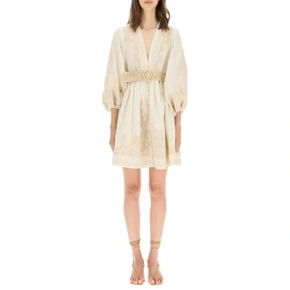Zimmermann Estelle Embroidered Long Balloon Sleeve Linen Dress Bohemian Fairy - Picture 8 of 8